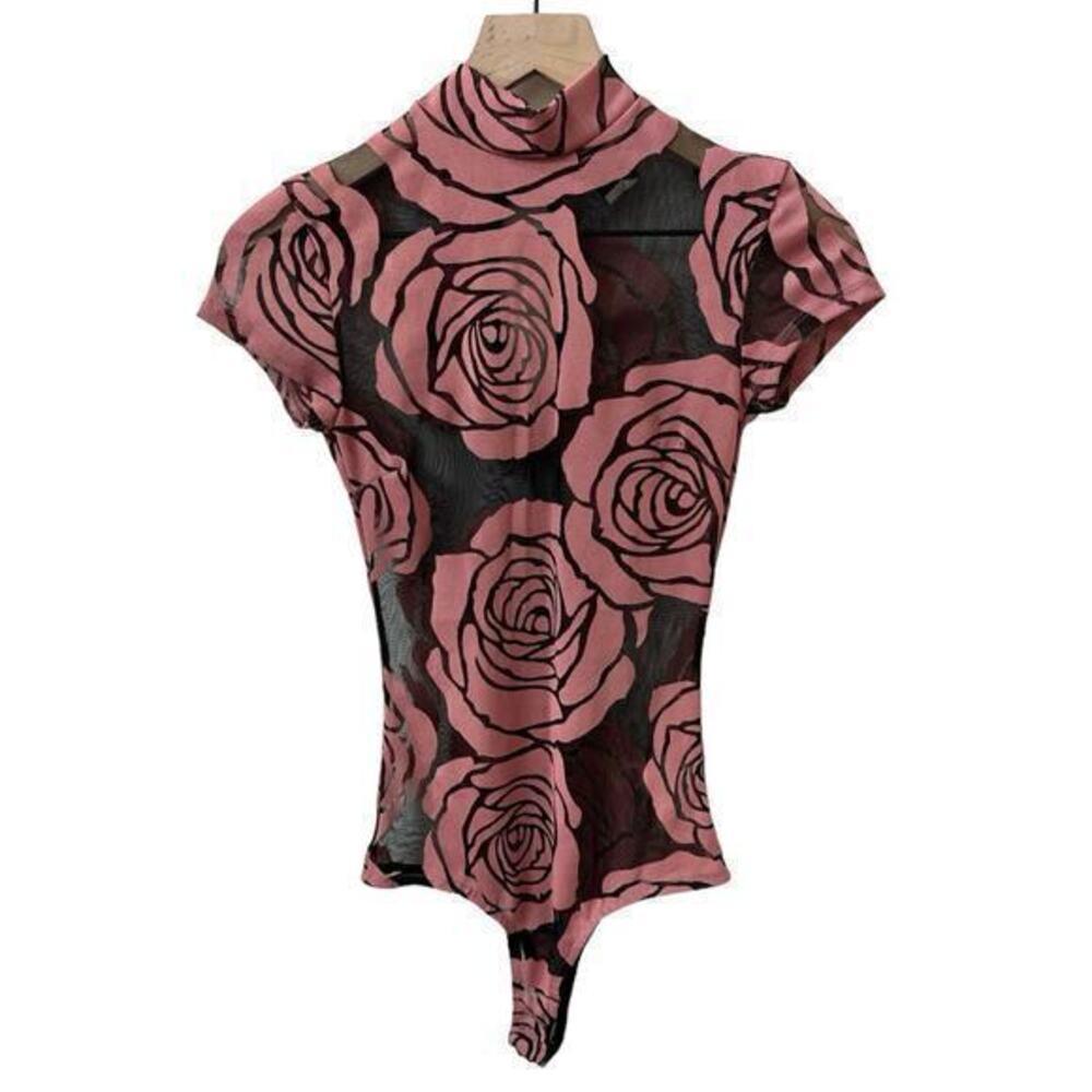 Dusty Pink Rose Print Bodysuit‎ - S/M
